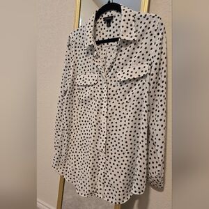 Who What Wear Black and White Polka Dot Button Down Shirt